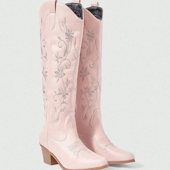 Pink Women's Butterfly Wing Embroidery Western Boots - Picture 2 of 5